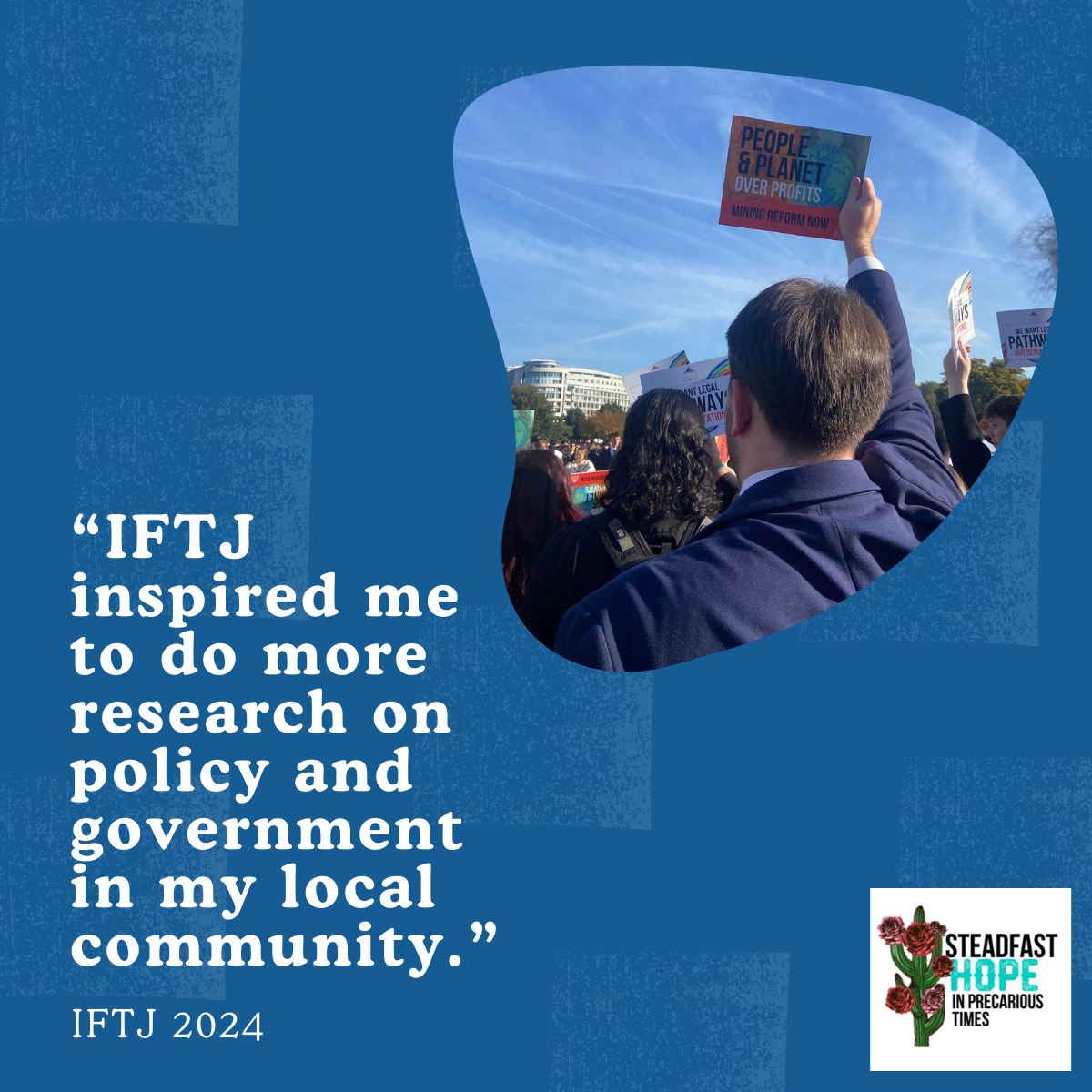 A student at IFTJ holding a sign.